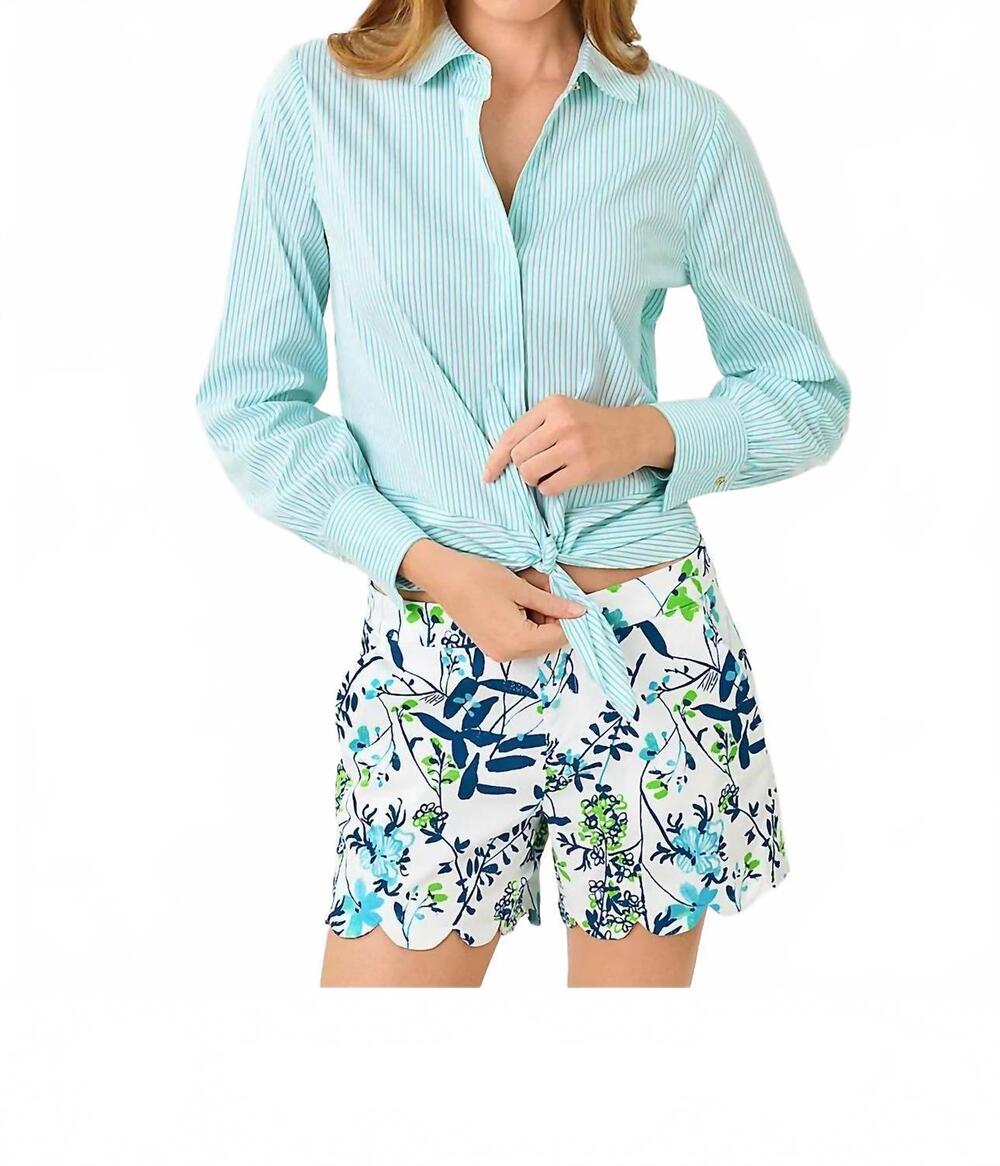NEW LILLY PULITZER the tie lilly shirt in capri blue shadow shirting stripe